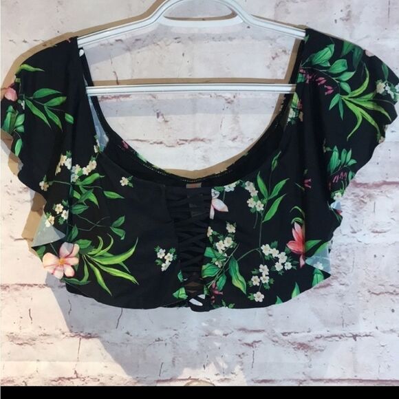 TiNi BiKiNi Black floral flounce high waisted 2 piece Xlarge bikini - Picture 13 of 16